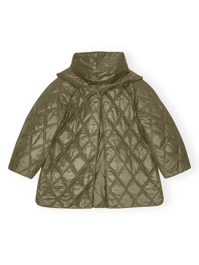 Ganni Quilted Jacket With Hood And Pockets