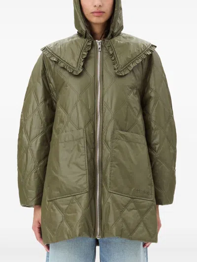Ganni Quilted Jacket With Hood And Pockets