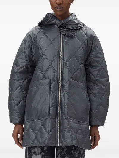 Ganni Quilted Short Jacket In Gray