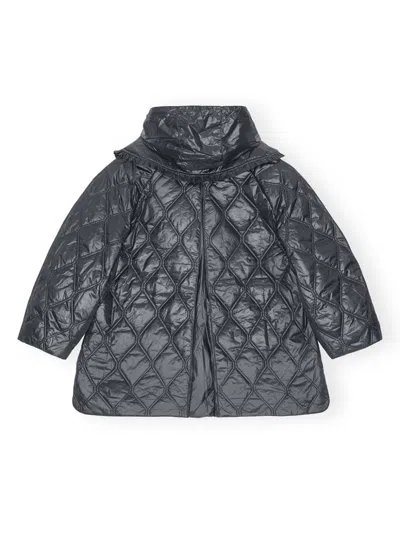 Ganni Quilted Short Jacket In Gray