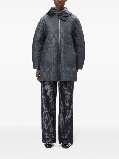 Ganni Quilted Short Jacket In Gray