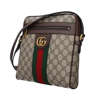 Gucci Men Gg Supreme Fabric And Leather Shoulder Bag With Iconic Web Band