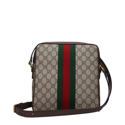 Gucci Men Gg Supreme Fabric And Leather Shoulder Bag With Iconic Web Band