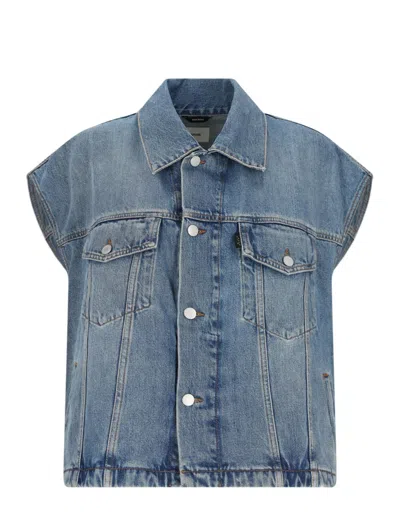 Haikure Boxy Denim Gilet With Pointed Collar