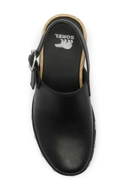 Sorel Roman Leather Slingback Platform Clogs In Black/black
