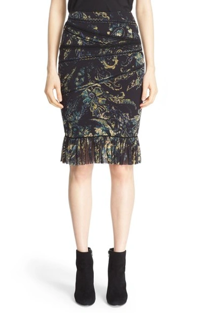 Fuzzi Paisley-print Ruffle Hem Skirt In Black