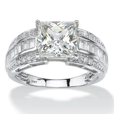 Palm Beach Jewelry 2.94 Tcw Square-cut And Baguette Cubic Zirconia Engagement Ring 10k White Gold In White