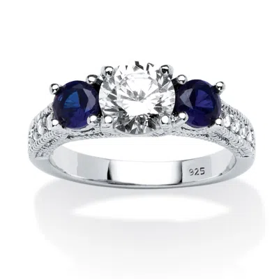 Palm Beach Jewelry 2.47 Cttw. Cubic Zirconia And Simulated Sapphire Sterling Silver 3-stone Ring In White