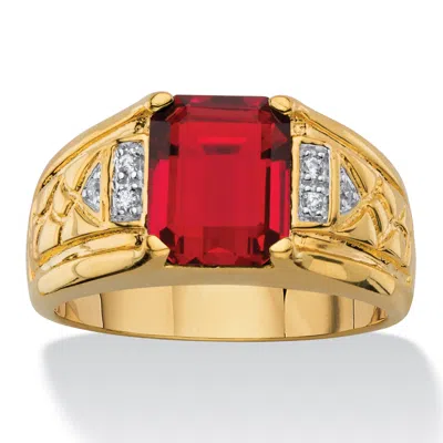 Palm Beach Jewelry Men's 3.55 Tcw Genuine Garnet And Diamond Accent 18k Gold-plated Etched Ring In Red