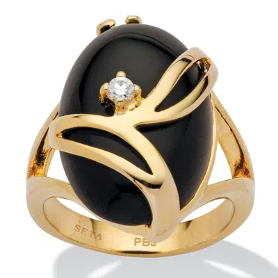 Palm Beach Jewelry Oval-shaped Onyx And Crystal Accent Cocktail Ring In Gold-plated In Black