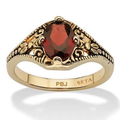 Palm Beach Jewelry 1.40 Cttw. Genuine Garnet Vintage Style Ring Gold-plated In Red