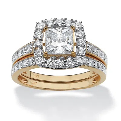Palm Beach Jewelry 2 Piece 1.93 Tcw Cz Square Halo Bridal Ring Set In 10k Gold In White