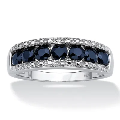 Palm Beach Jewelry 1.06 Tcw Sapphire And Diamond Accent Ring In Platinum-plated Sterling Silver In Blue