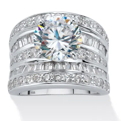 Palm Beach Jewelry 7.15 Tcw Cz Multi-row Engagement Ring In Platinum-plated Sterling Silver In White