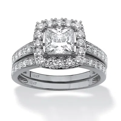 Palm Beach Jewelry 2 Piece 1.93 Tcw Cz Square Halo Bridal Ring Set In Solid 10k White Gold In White