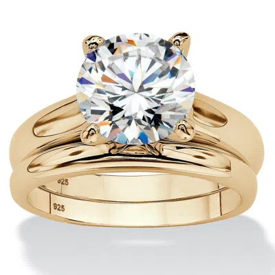 Palm Beach Jewelry 3 Cttw Round Cubic Zirconia 14k Gold-plated Silver Solitaire Wedding Ring Set In White