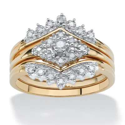 Palm Beach Jewelry 1/5 Tcw Diamond 18k Yellow Gold-plated Sterling Silver 3-piece Wedding Ring Set In White