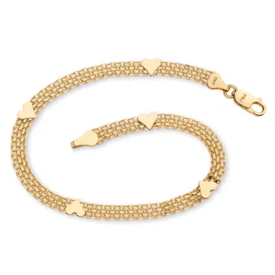 Palm Beach Jewelry Solid 10k Yellow Gold Bismark-link Heart Bracelet 7.25" In Yellow