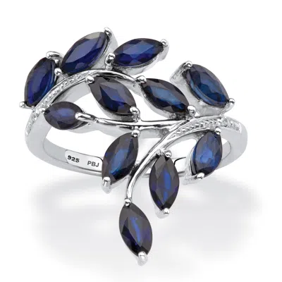 Palm Beach Jewelry 2.65 Tcw Genuine Sapphire And Diamond Accent Platinum-plated Silver Leaf Ring In Blue