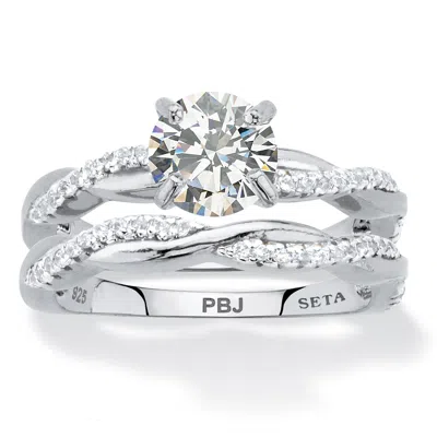 Palm Beach Jewelry 1.79 Cttw. 2-piece Round .925 Sterling Silver Cubic Zirconia Wedding Ring Set In White
