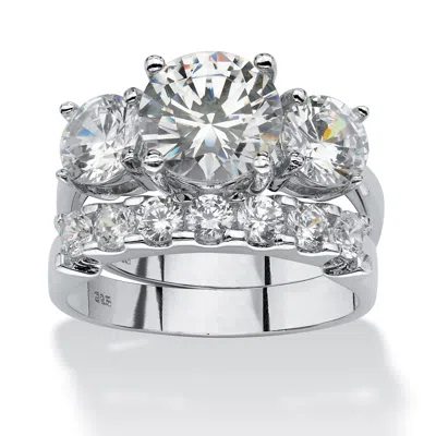 Palm Beach Jewelry 2 Piece 5.66 Tcw Cz Bridal Ring Set In Platinum-plated Sterling Silver In White