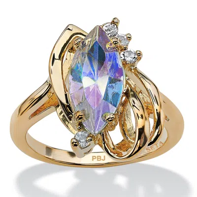 Palm Beach Jewelry Marquise-cut Aurora Borealis Crystal Ring In Gold-plated In Multi