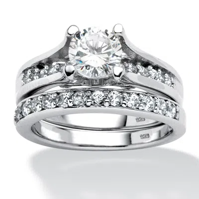 Palm Beach Jewelry 1.73 Tcw Round Cz Two-piece Bridal Set In Platinum-plated Sterling Silver In White