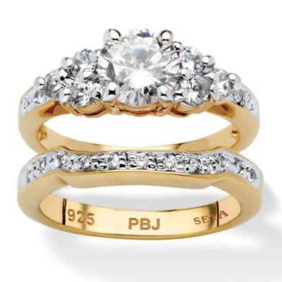 Palm Beach Jewelry 2 Piece 2.01 Tcw Round Cubic Zirconia Bridal Ring Set In 18k Gold-plated In White