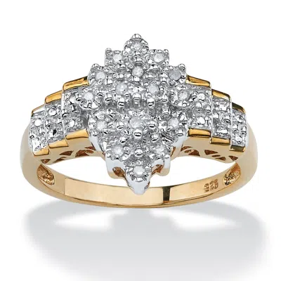 Palm Beach Jewelry 1/10 Tcw Diamond Marquise-shaped Step Ring In Gold-plated Sterling Silver In White