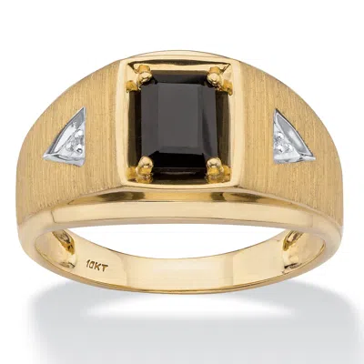 Palm Beach Jewelry Men's Solid 10k Yellow Gold Genuine Emerald-cut Onyx And Diamond Accent Ring In Black
