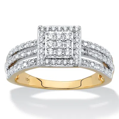 Palm Beach Jewelry 1/4 Tcw Diamond Solid 10k Yellow Gold Squared Cluster Triple-row Ring In White