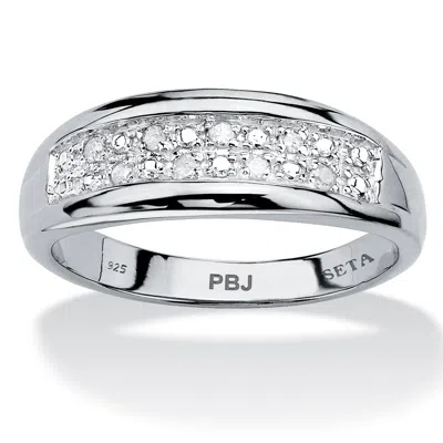 Palm Beach Jewelry Men's 1/8 Cttw Round Genuine Diamond Platinum-plated Silver Wedding Ring In White
