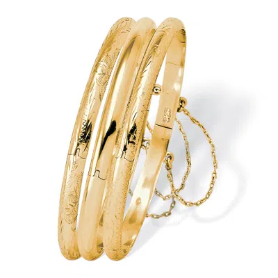 Palm Beach Jewelry 18k Gold-plated Silver 3-piece Set Of Etched And Polished Bangle Bracelets In Yellow