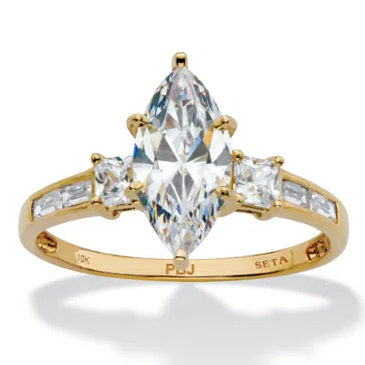 Palm Beach Jewelry 2.56 Cttw. Solid 10k Yellow Gold Marquise-cut Cubic Zirconia Engagement Ring In White