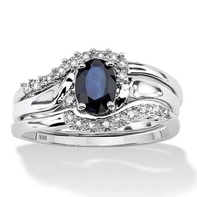 Palm Beach Jewelry 3 Piece 1.05 Tcw Oval Sapphire And Diamond Accent Bridal Ring Set In Blue