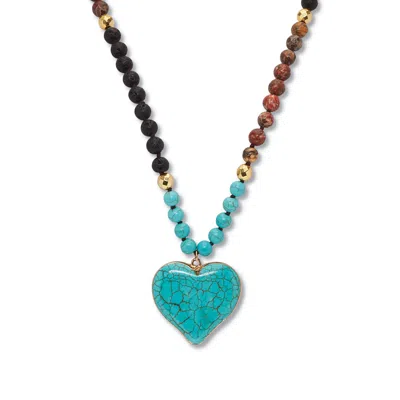 Palm Beach Jewelry Genuine Turquoise Jasper Heart Pendant Necklace 34 Inch In Multi
