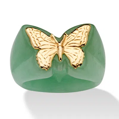 Palm Beach Jewelry Genuine Green Jade 14k Yellow Gold Butterfly Ring In Green