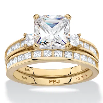Palm Beach Jewelry 3.62 Cttw 2-piece 14k Gold Plated .925 Silver Cubic Zirconia Wedding Ring Set In White