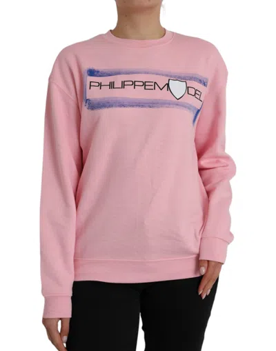 Pre-owned Philippe Model Cotton Logo Print Long Sleeves Pullover Women's Sweater () In Pink