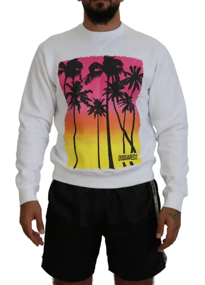 Pre-owned Dsquared2 Dsquared² Cotton Printed Long Sleeves Pullover Men's Sweater () In White