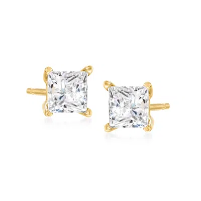Ross-simons Princess-cut Cz Stud Earrings In 14kt Yellow Gold In White