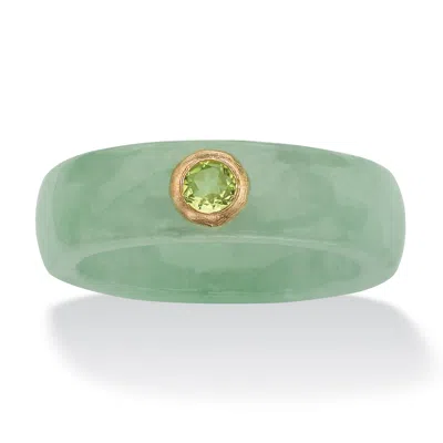 Palm Beach Jewelry .26 Tcw Round Genuine Peridot And Green Jade Ring In 10k Gold In Green