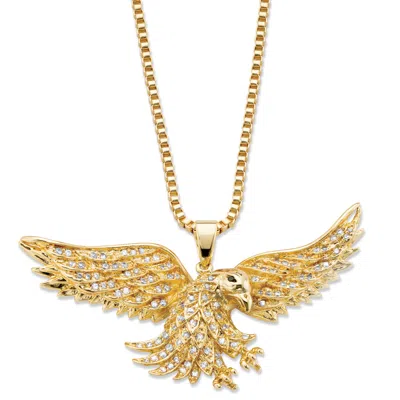 Palm Beach Jewelry Men's 1 Cttw. Gold-plated Cubic Zirconia Eagle Pendant (60mm) Necklace 20" In White