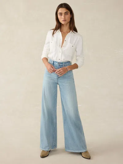 Faherty Saturday Denim Wide Leg Ankle Pants In West Cove Wash