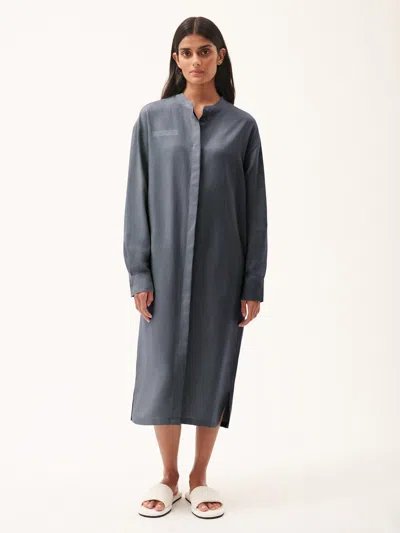 Pangaia Dna Linen Mandarin Collar Dress In Atmosphere Grey