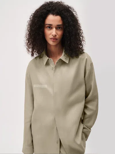 Pangaia Womens Dna Linen Collared Long Sleeve Shirt In Cliff Beige