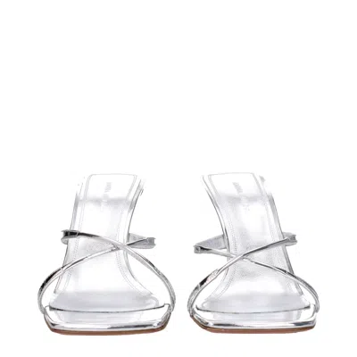 Amina Muaddi Adriana Mirror High Heel Slipper Sandal Silver