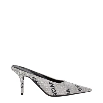 Balenciaga Embellished Suede Square Knife Mules In Metallic