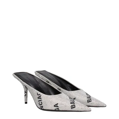 Balenciaga Embellished Suede Square Knife Mules In Metallic