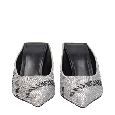 Balenciaga Embellished Suede Square Knife Mules In Metallic